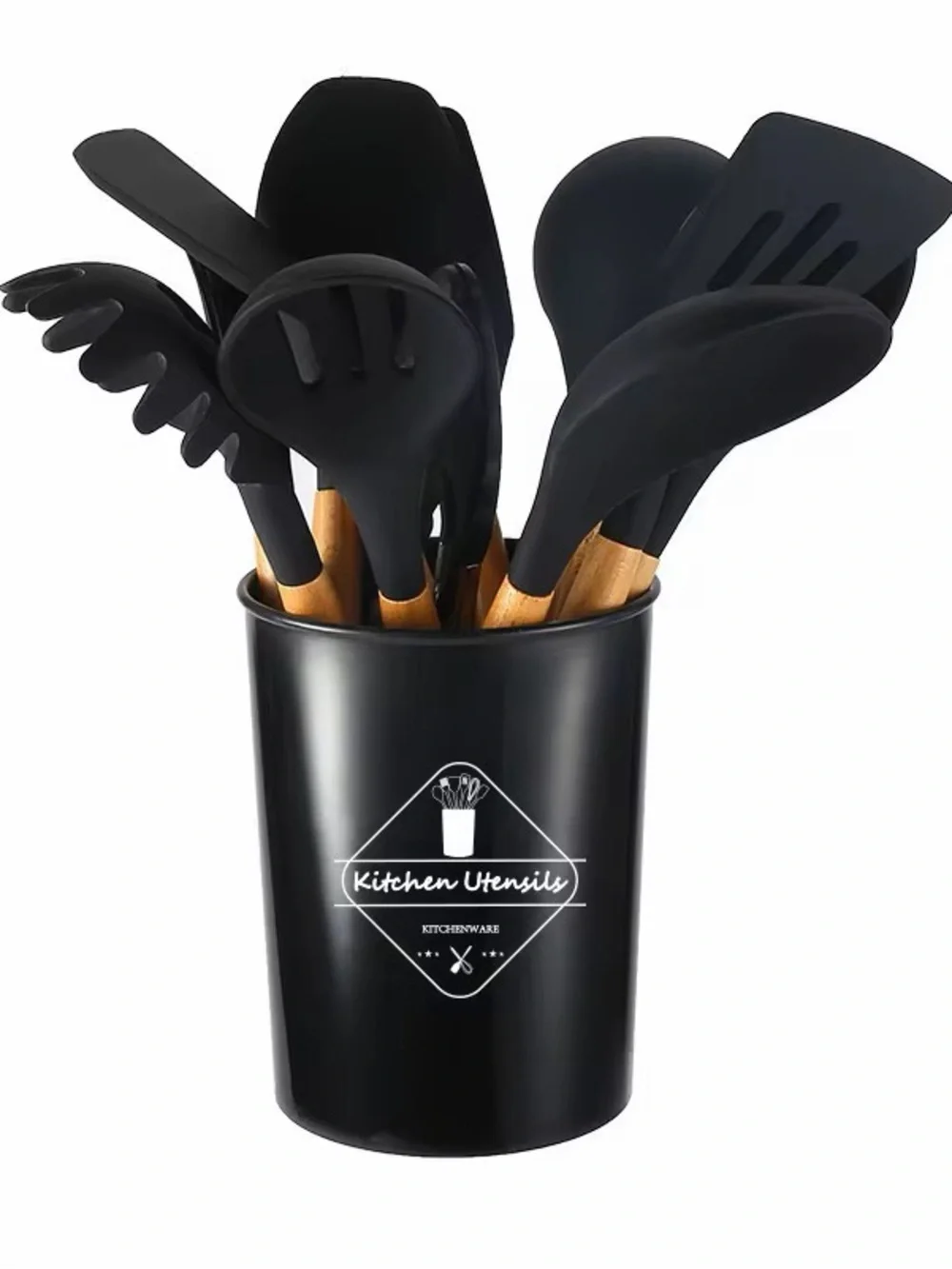 🖤 12-Piece Black Silicone Kitchen Utensil Set